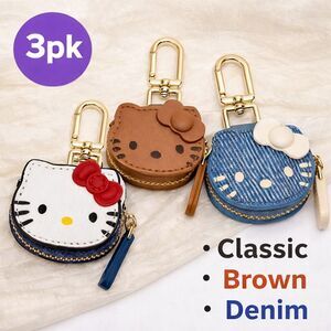 3pc Bundle of Hello Kitty classic Bag Charm key Chains -Classic/BRN/Denim